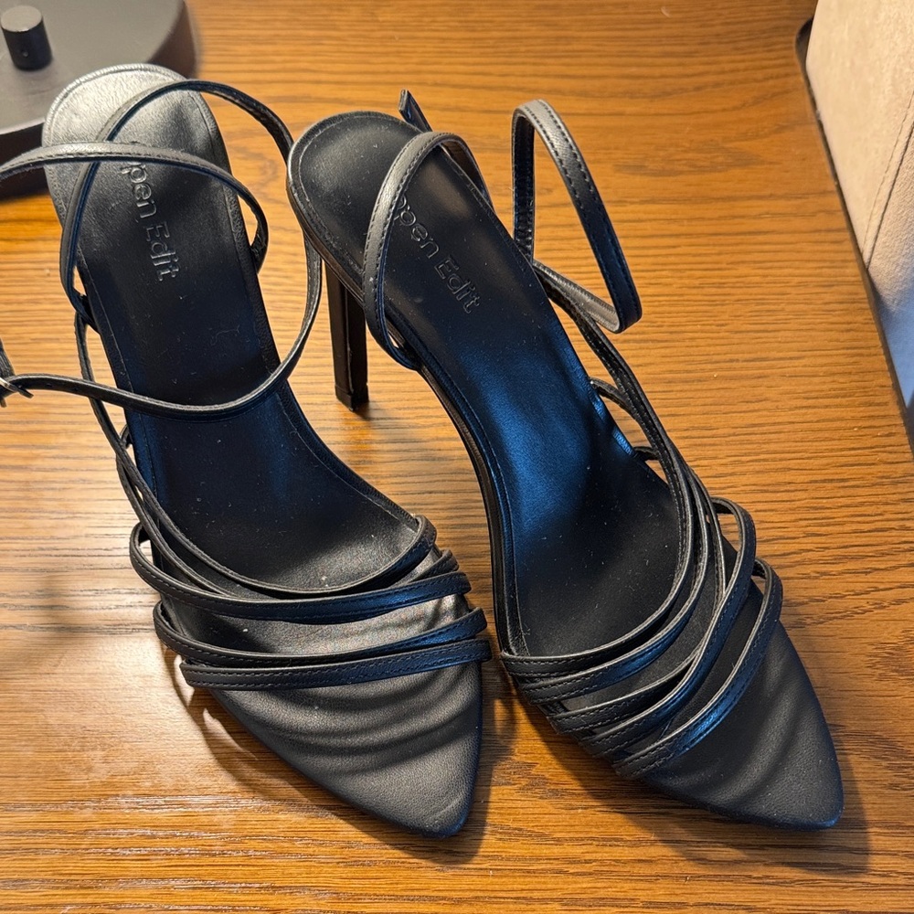 Open Edit Black Strappy Stiletto Heel